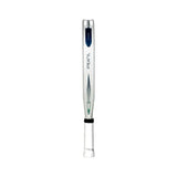 A white BullPadel baseball bat stands vertically, showcasing the brand name in blue. Its handle, wrapped in white, features black accents at both ends and a metallic tip.