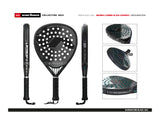 The 2024 VARLION BOURNE SUMMUM CARBON BLACK padel racket collection showcases innovative Aerodynamic Drilling technology and a bidirectional carbon tubular frame. Enjoy precise craftsmanship, unique logos, and stunning close-up views from every angle.