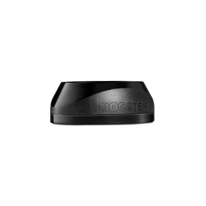 A black VOLT BOOSTER seat by Volt features a sleek, modern design on a white background, with BOOSTER embossed on the side, echoing the style and functionality of a Supercharger Smash Cap.